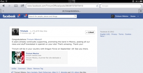 &iexcl;Trivium M&eacute;xico mencionado en el Facebook Oficial de Trivium!